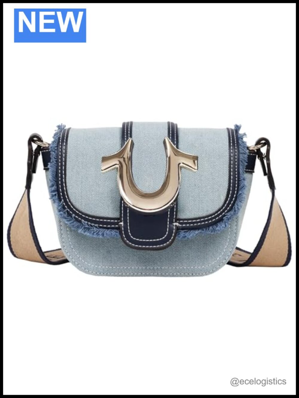 Denim Mini Flap Crossbody Bag with Frayed Edge Details